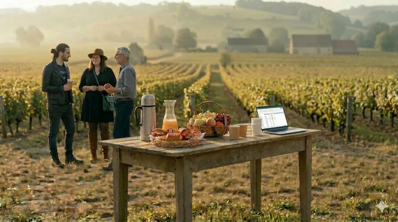 Table petit-déjeuner dans les vignes du vignoble nantais